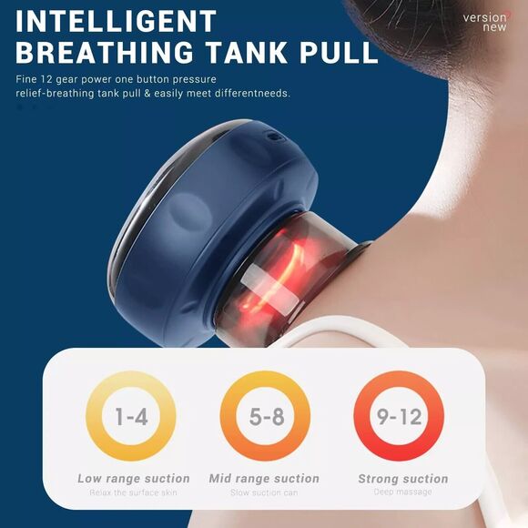 Electric Cupping Massager, Blue, 12 Level Smart Cupping Heated Therapy Massager - Picture 1 of 16
